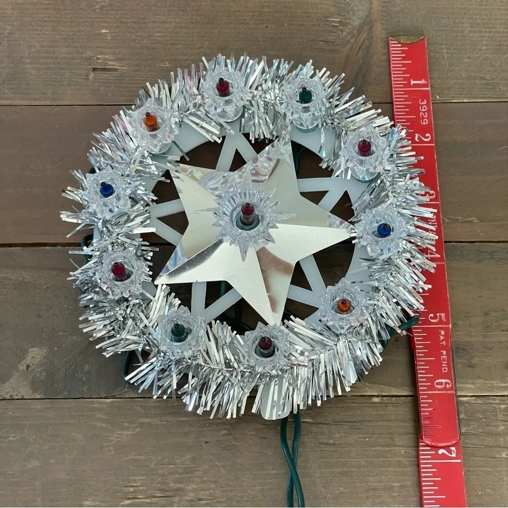 Holiday Star Wreath Vintage Multi Color Light Star Ring Silver‎ Tinsel Christmas